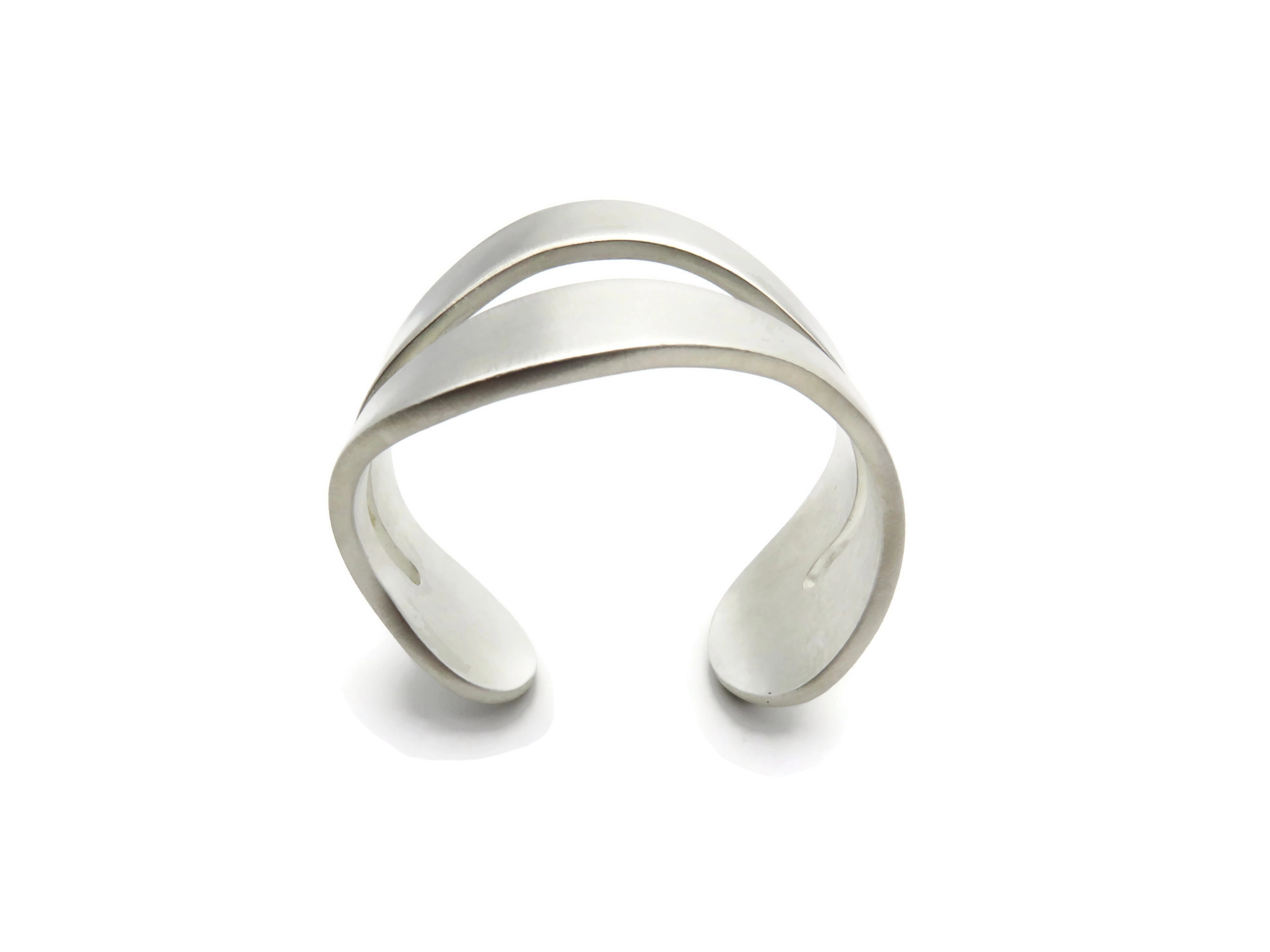 Wide Organic Satin Silver Cuff