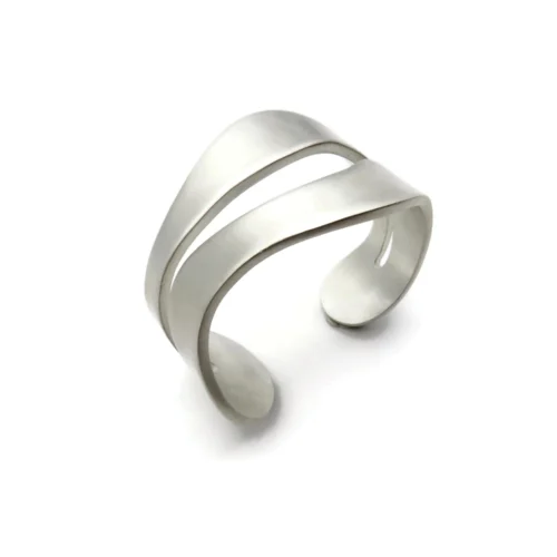 Wide Organic Satin Silver Cuff