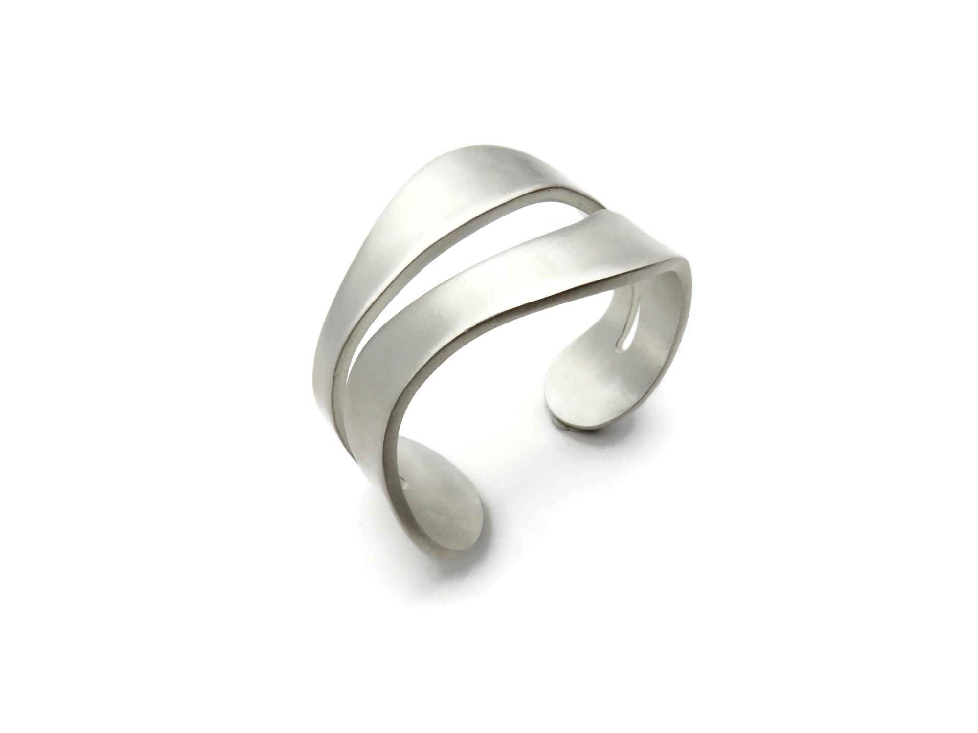 Wide Organic Satin Silver Cuff