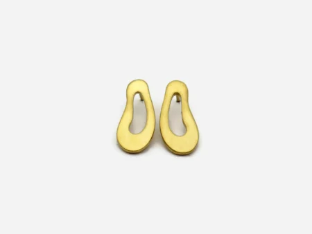 Large Organic Satin Gold Stud Earrings - Aqua