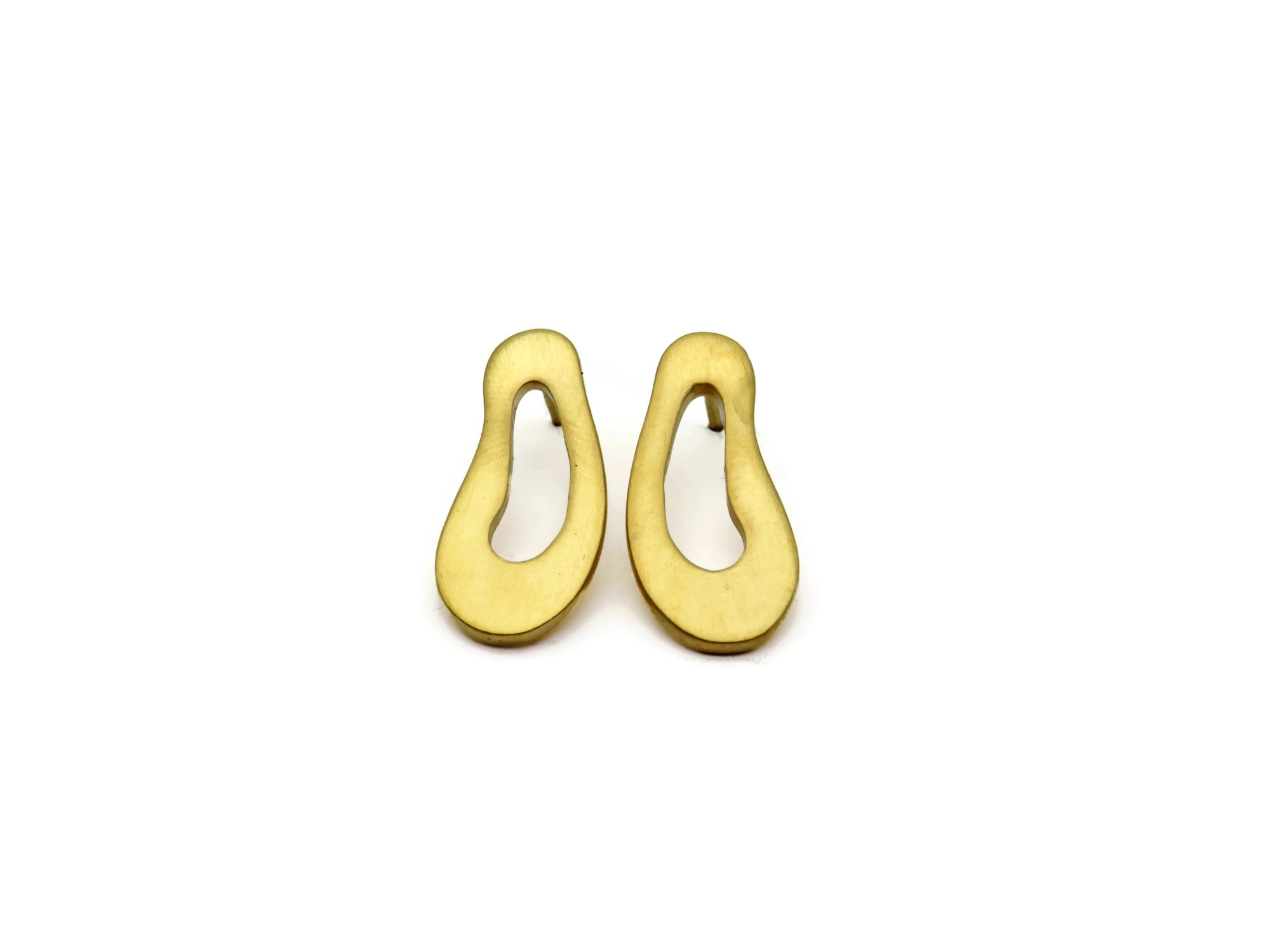 Large Organic Satin Gold Stud Earrings
