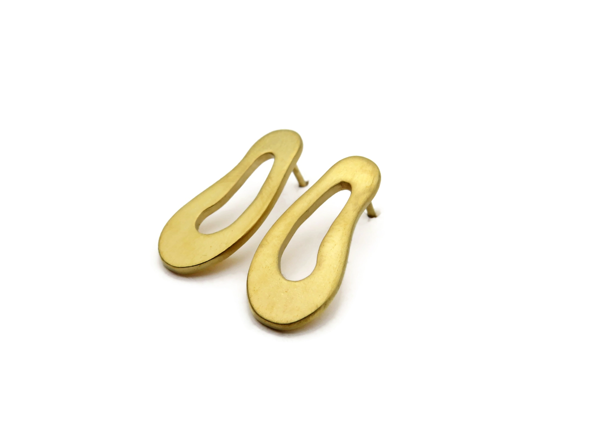 Large Organic Satin Gold Stud Earrings