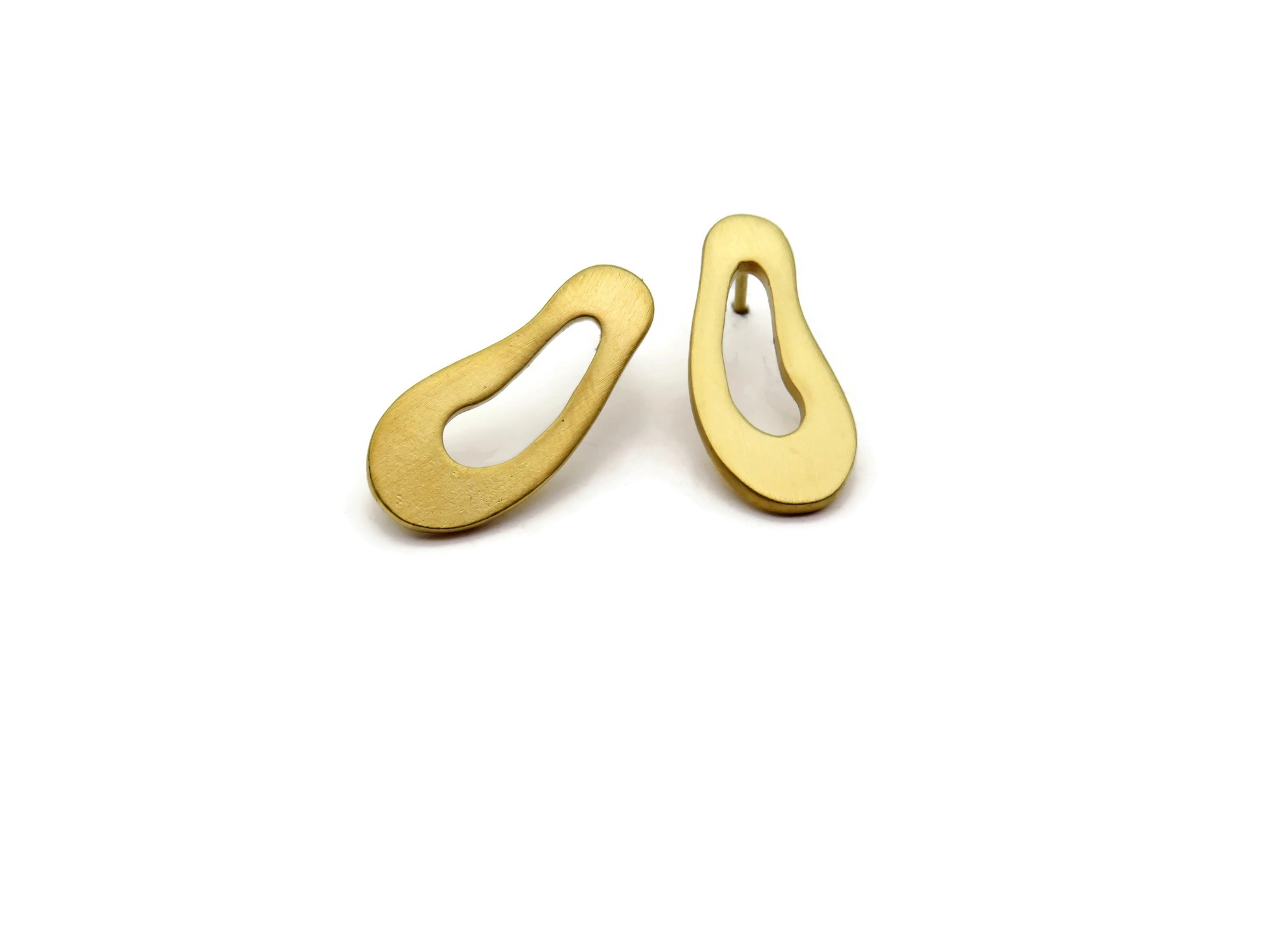 Large Organic Satin Gold Stud Earrings