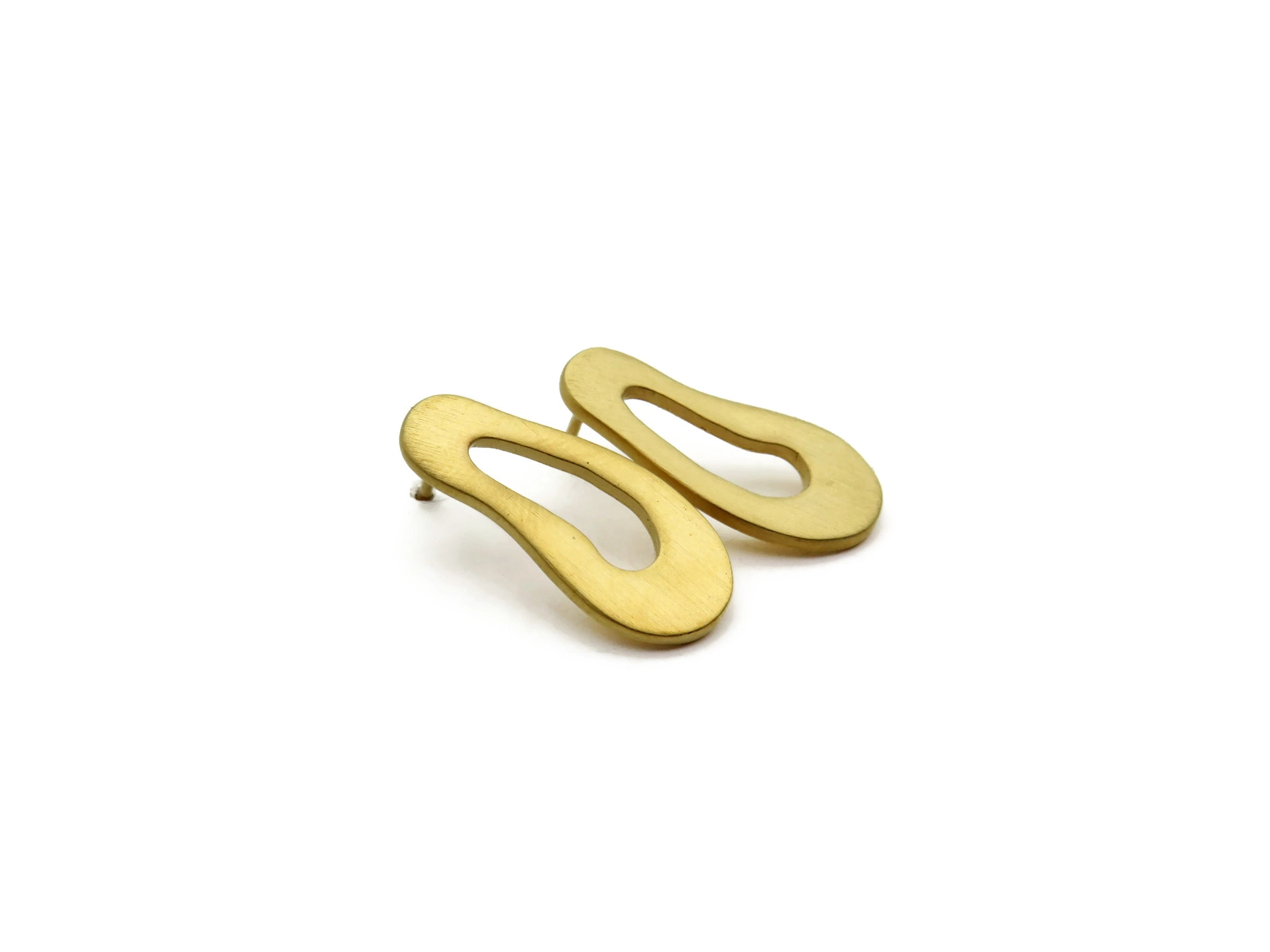 Large Organic Satin Gold Stud Earrings