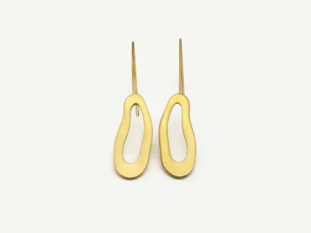 Organic Satin Gold Dangle Earrings - Aqua