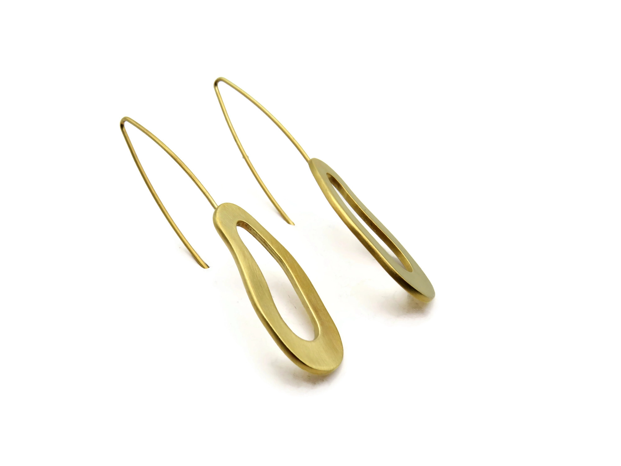 Organic Satin Gold Dangle Earrings