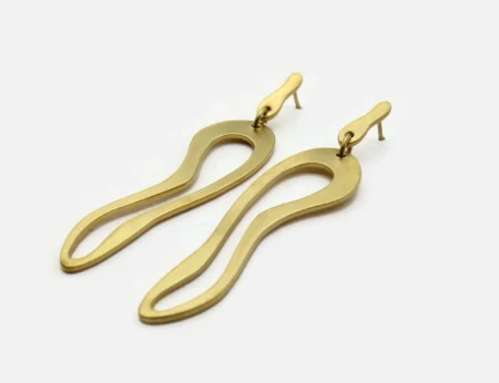 Organic Satin Gold Link Earrings - Aqua