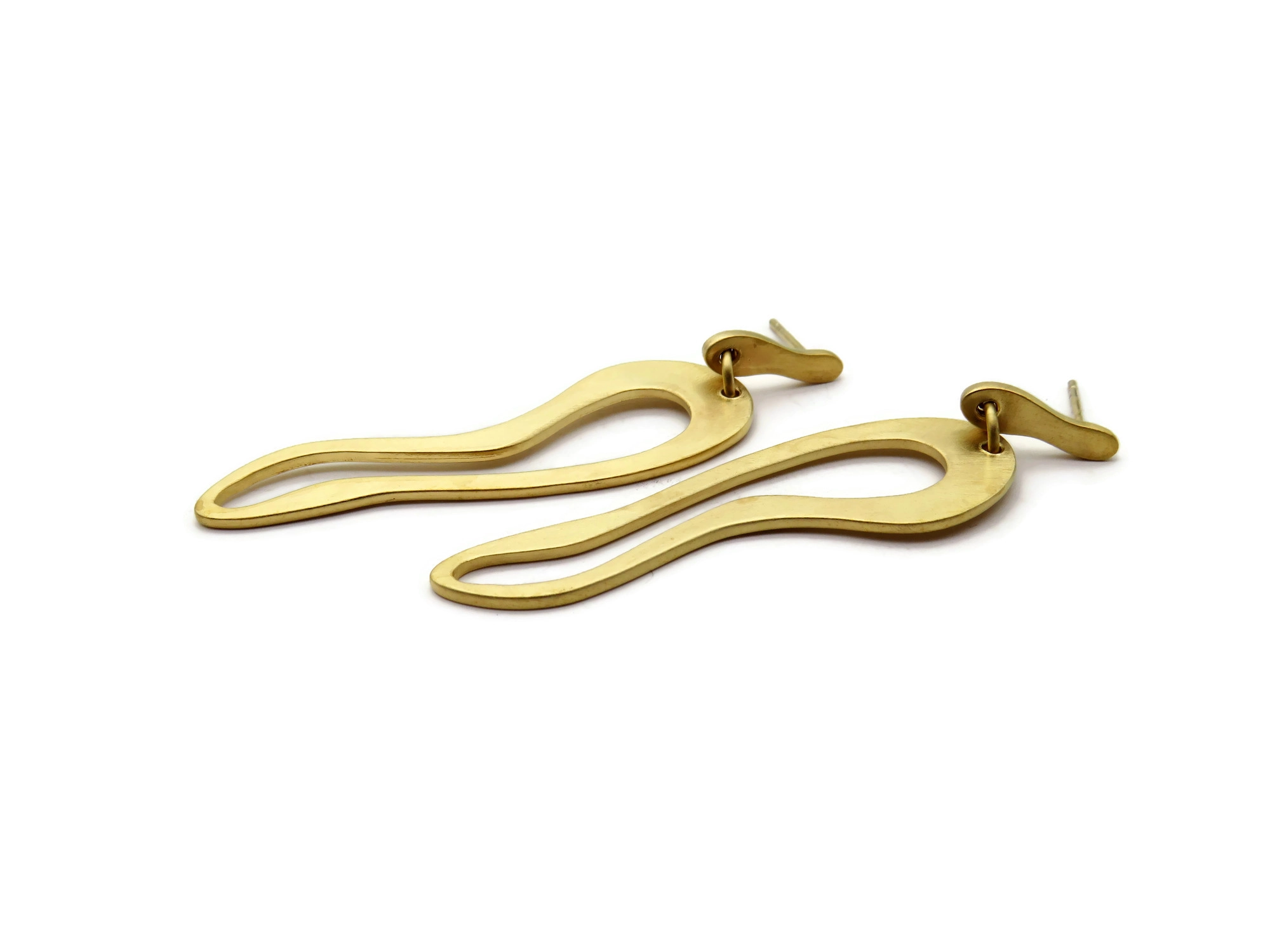 Organic Satin Gold Link Earrings