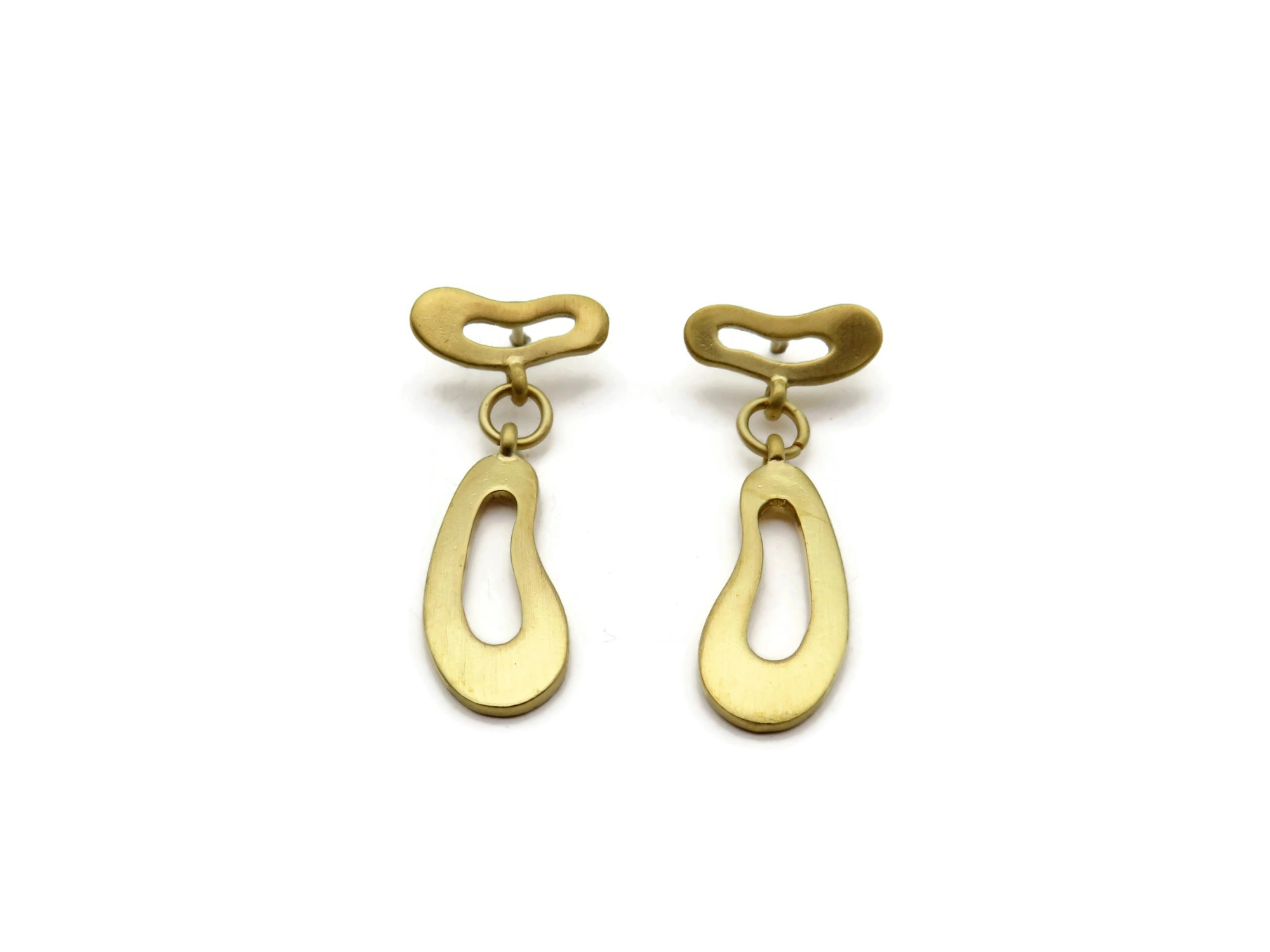 Organic Satin Gold Drop Stud Earrings