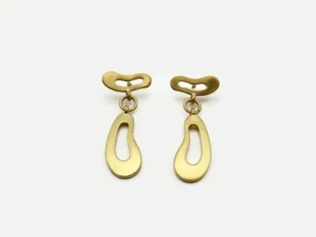 Organic Satin Gold Drop Stud Earrings - Aqua