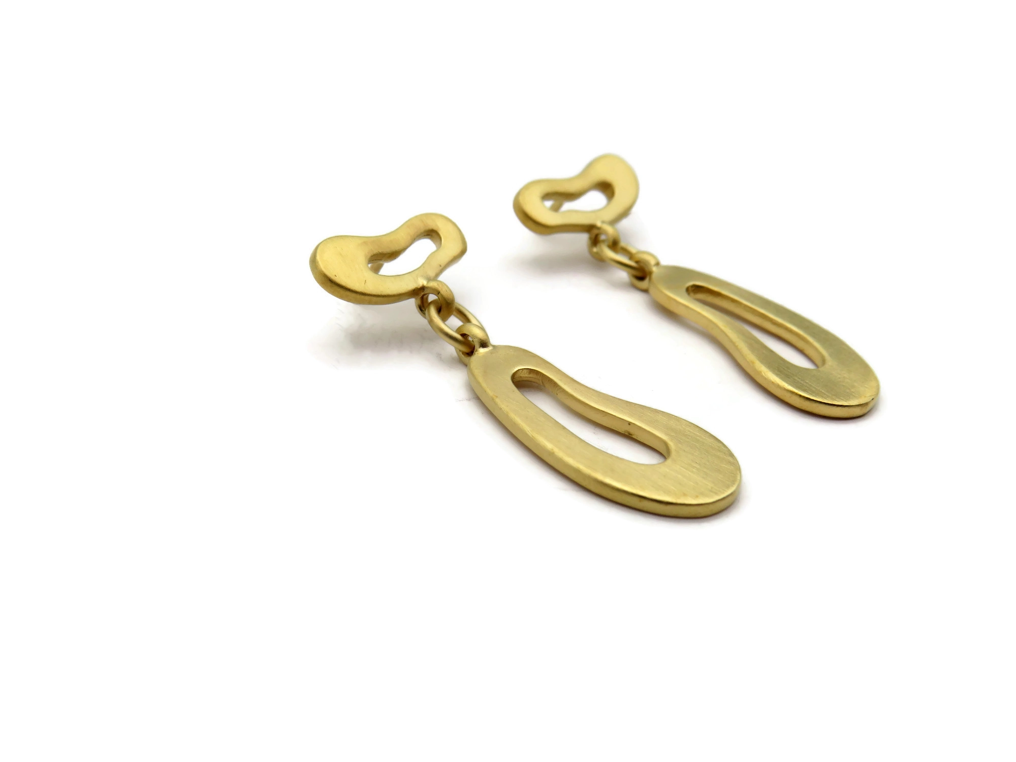 Organic Satin Gold Drop Stud Earrings