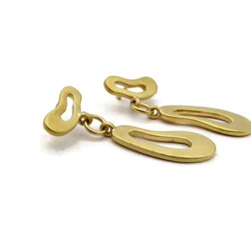 Organic Satin Gold Drop Stud Earrings