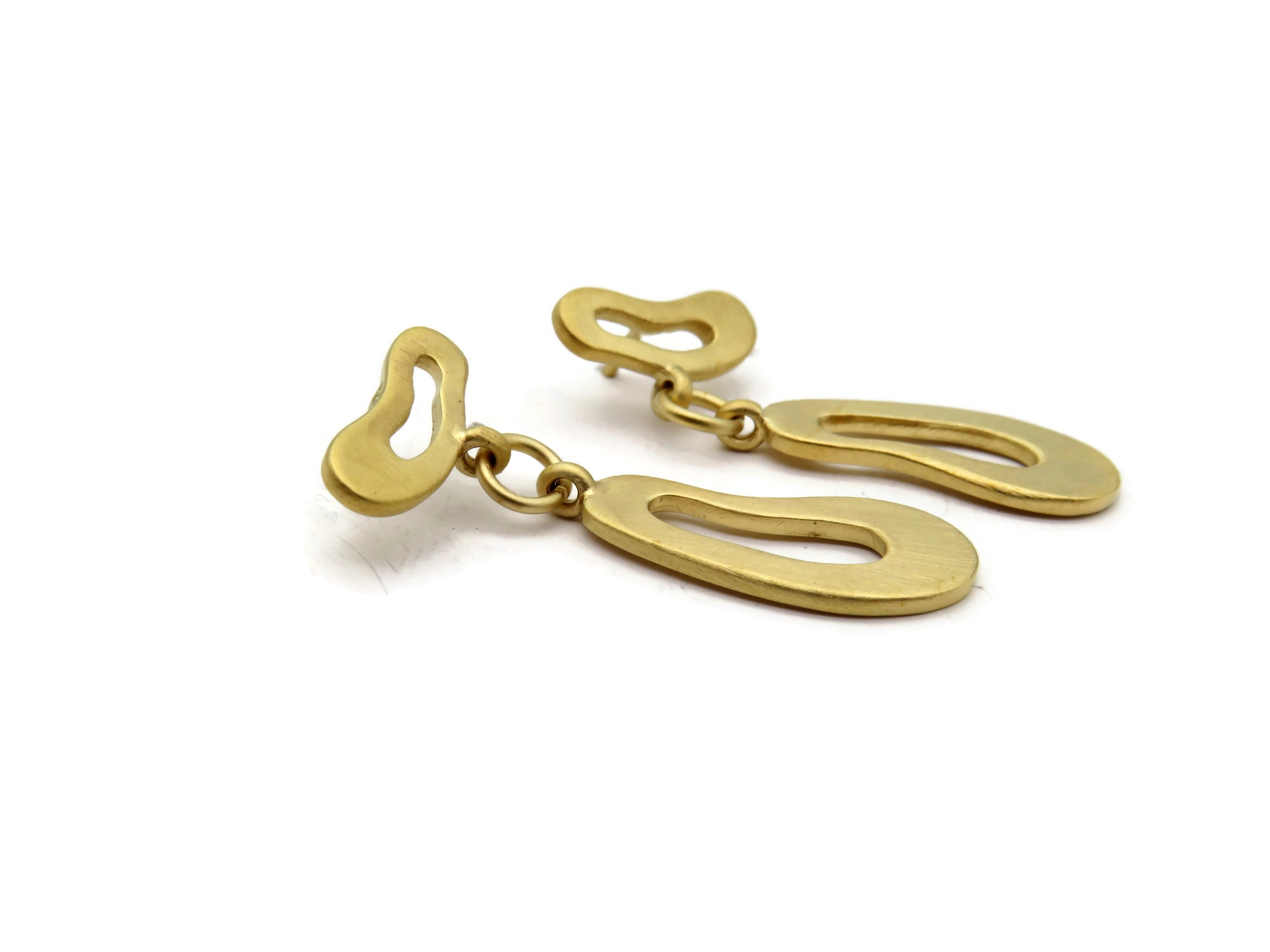 Organic Satin Gold Drop Stud Earrings