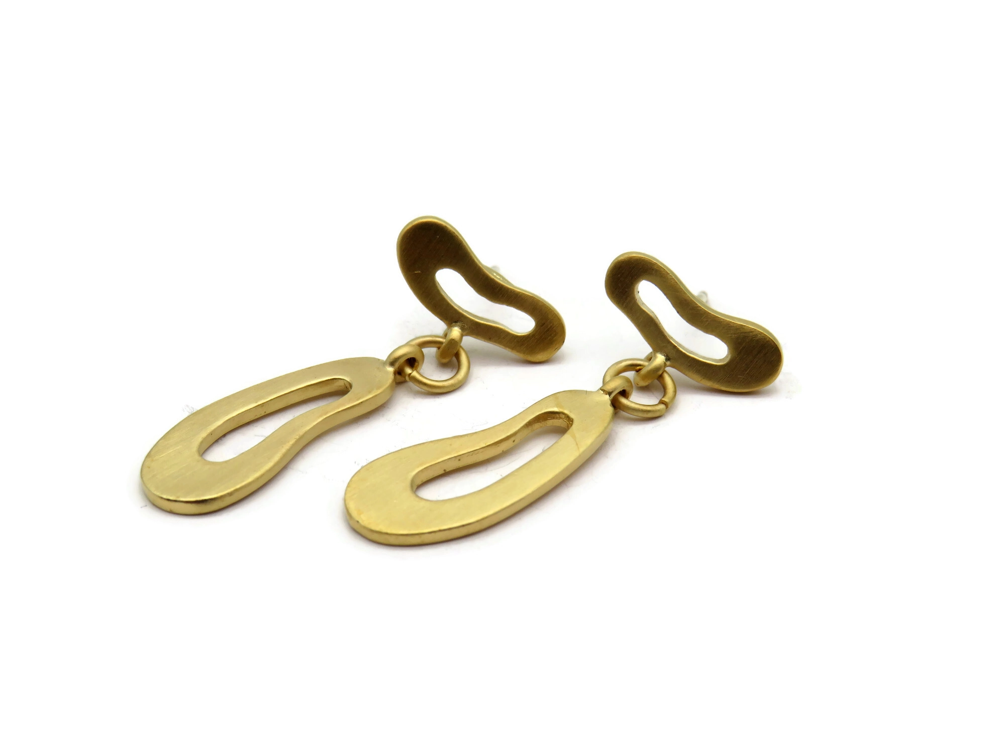 Organic Satin Gold Drop Stud Earrings