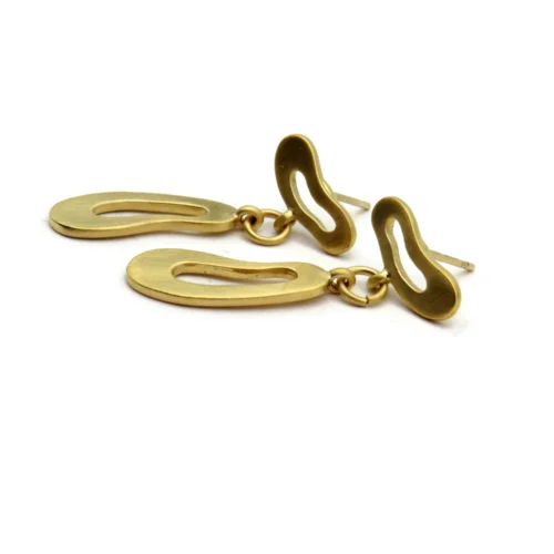 Organic Satin Gold Drop Stud Earrings