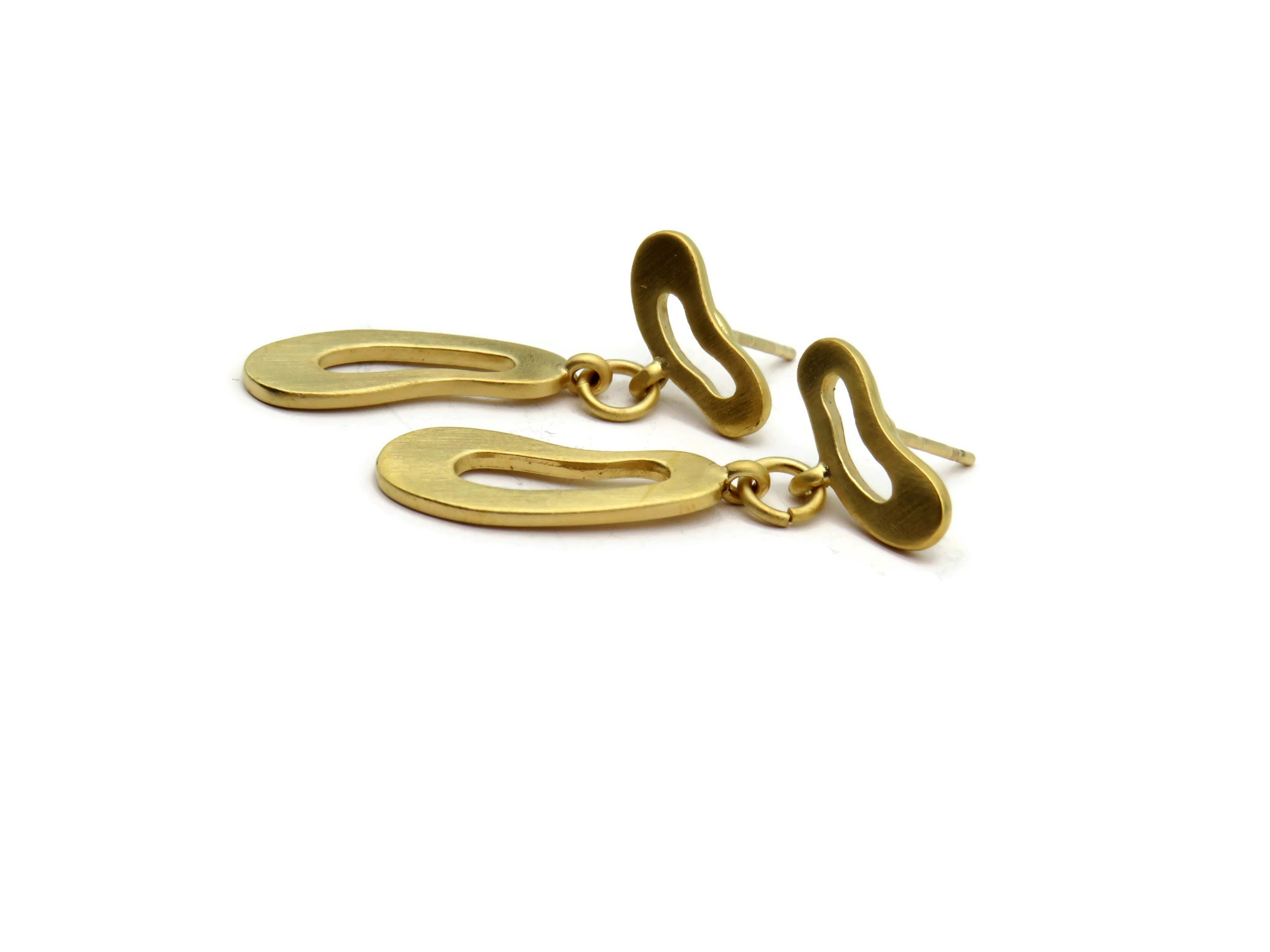 Organic Satin Gold Drop Stud Earrings