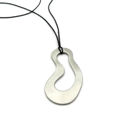 Large Organic Satin Silver Pendant