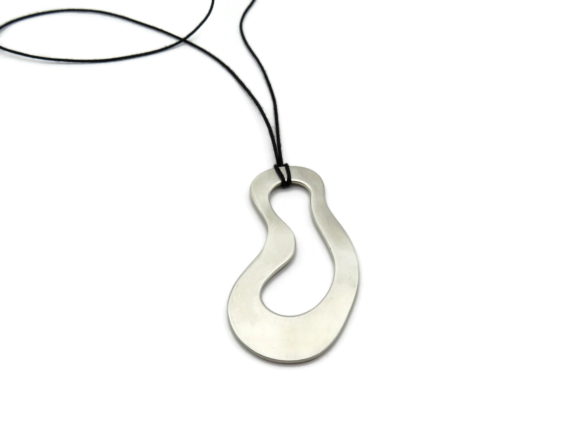 Large Organic Satin Silver Pendant