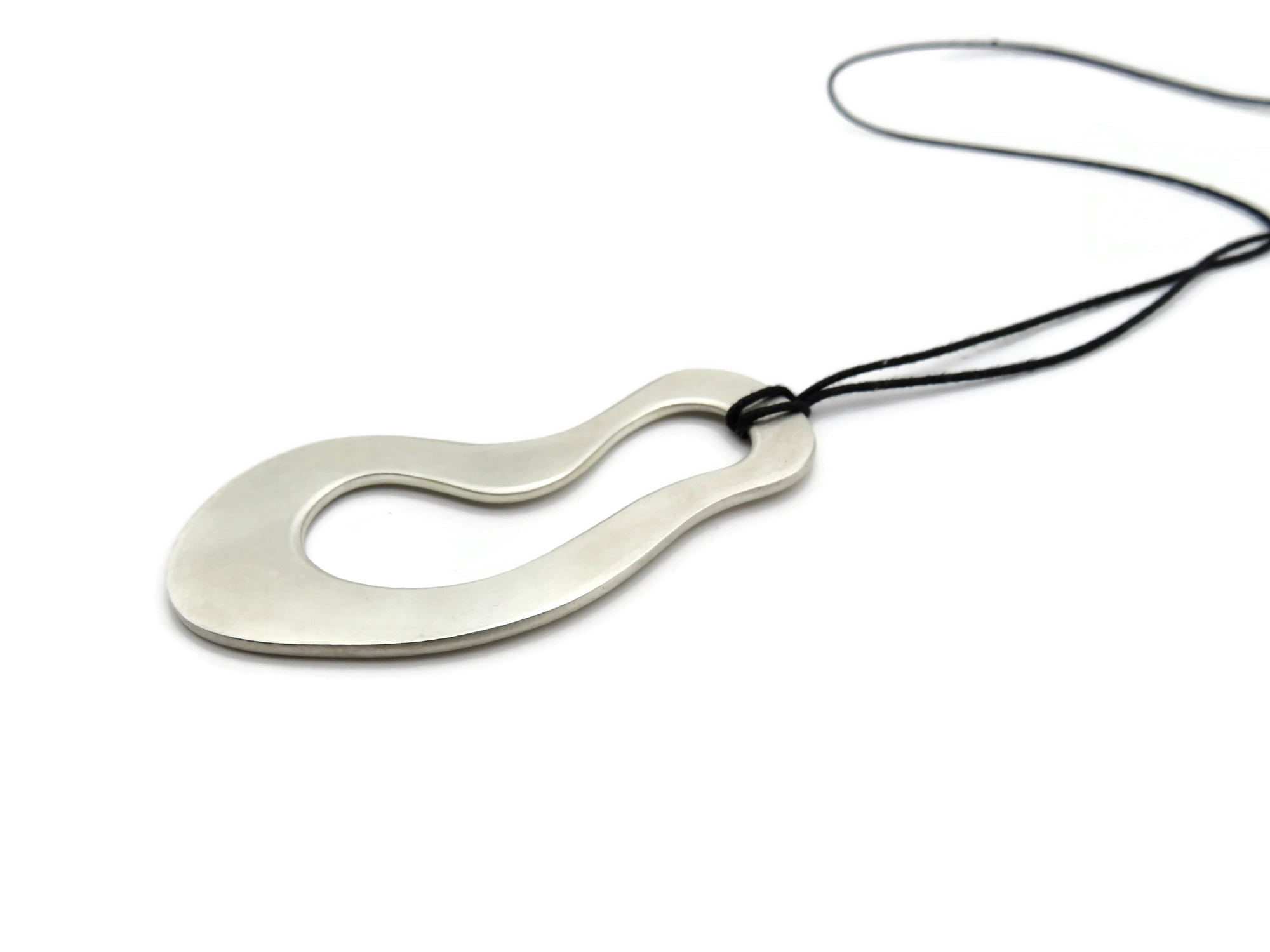 Large Organic Satin Silver Pendant