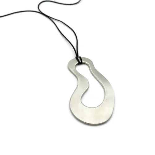 Large Organic Satin Silver Pendant