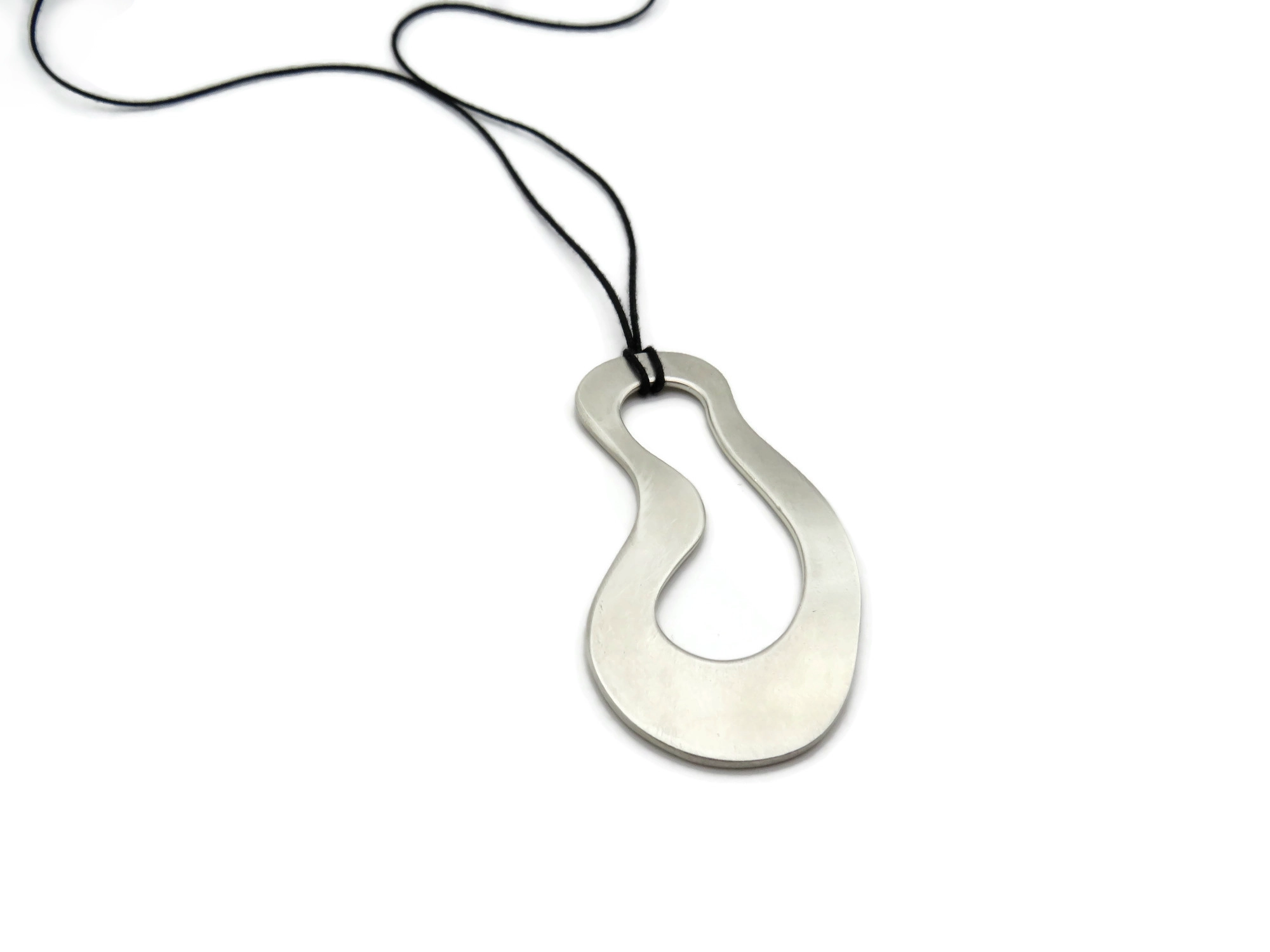 Large Organic Satin Silver Pendant