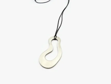 Large Organic Satin Silver Pendant - Aqua