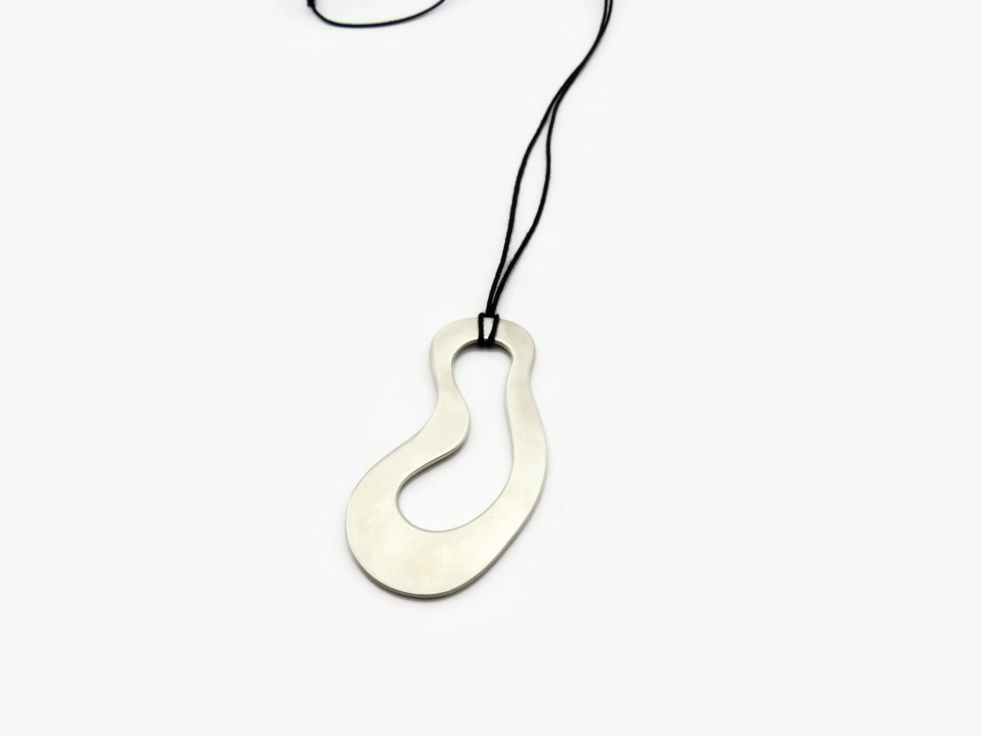 Large Organic Satin Silver Pendant - Aqua