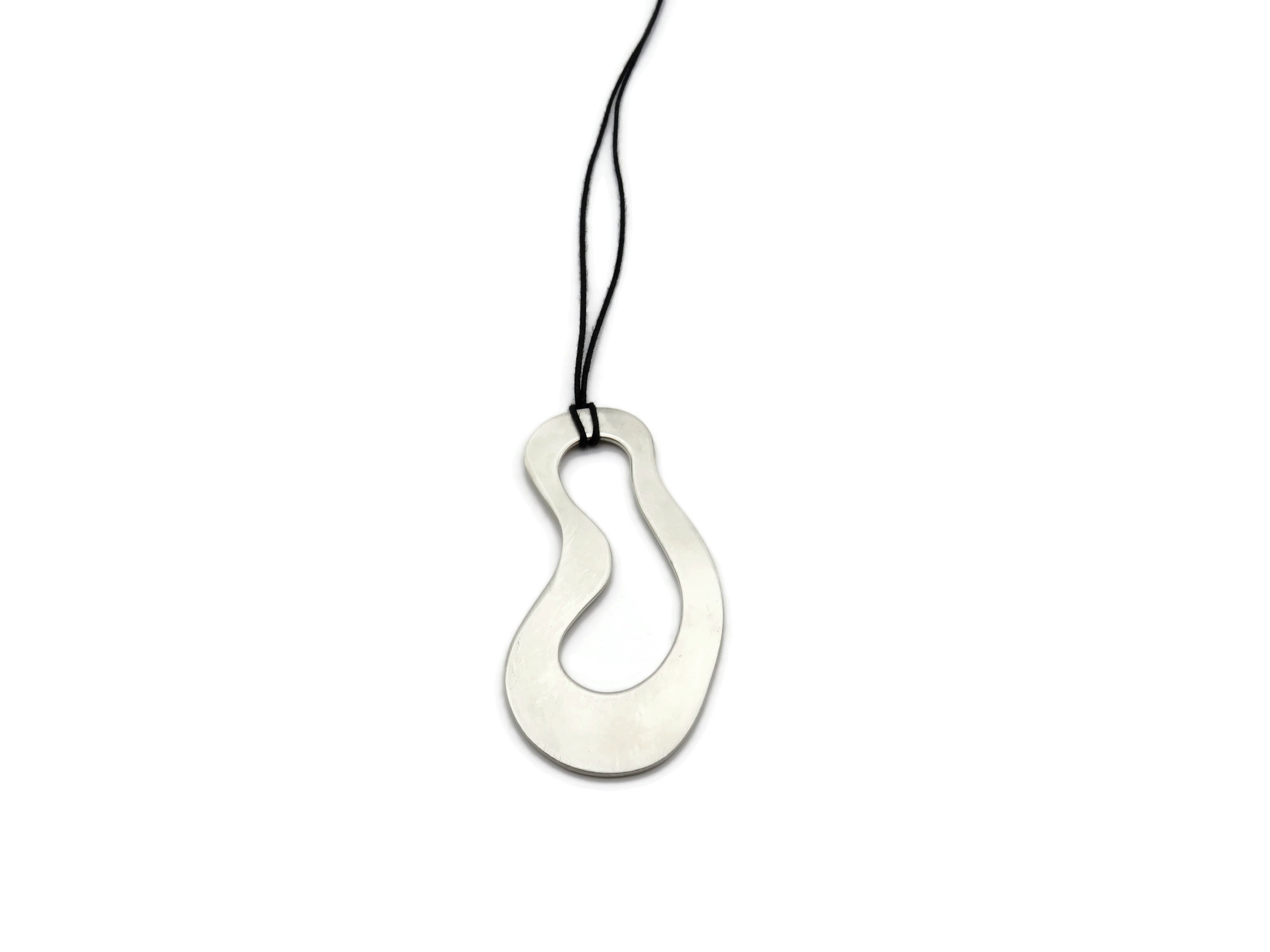 Large Organic Satin Silver Pendant
