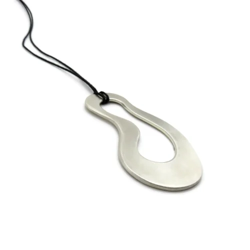 Large Organic Satin Silver Pendant