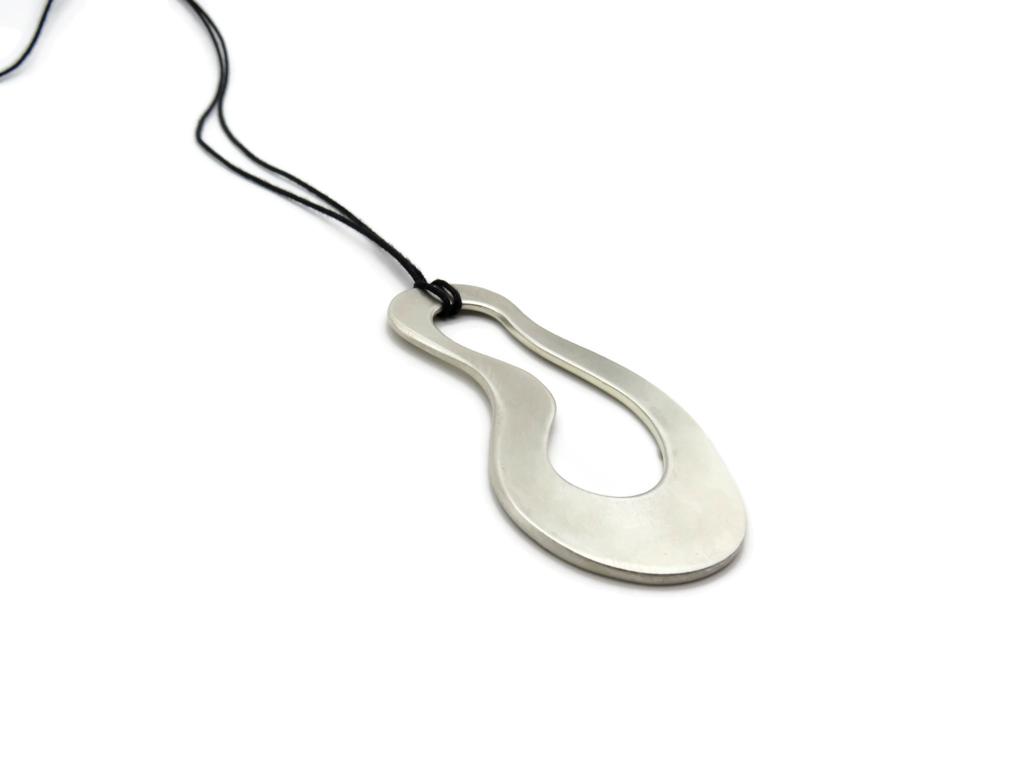 Large Organic Satin Silver Pendant