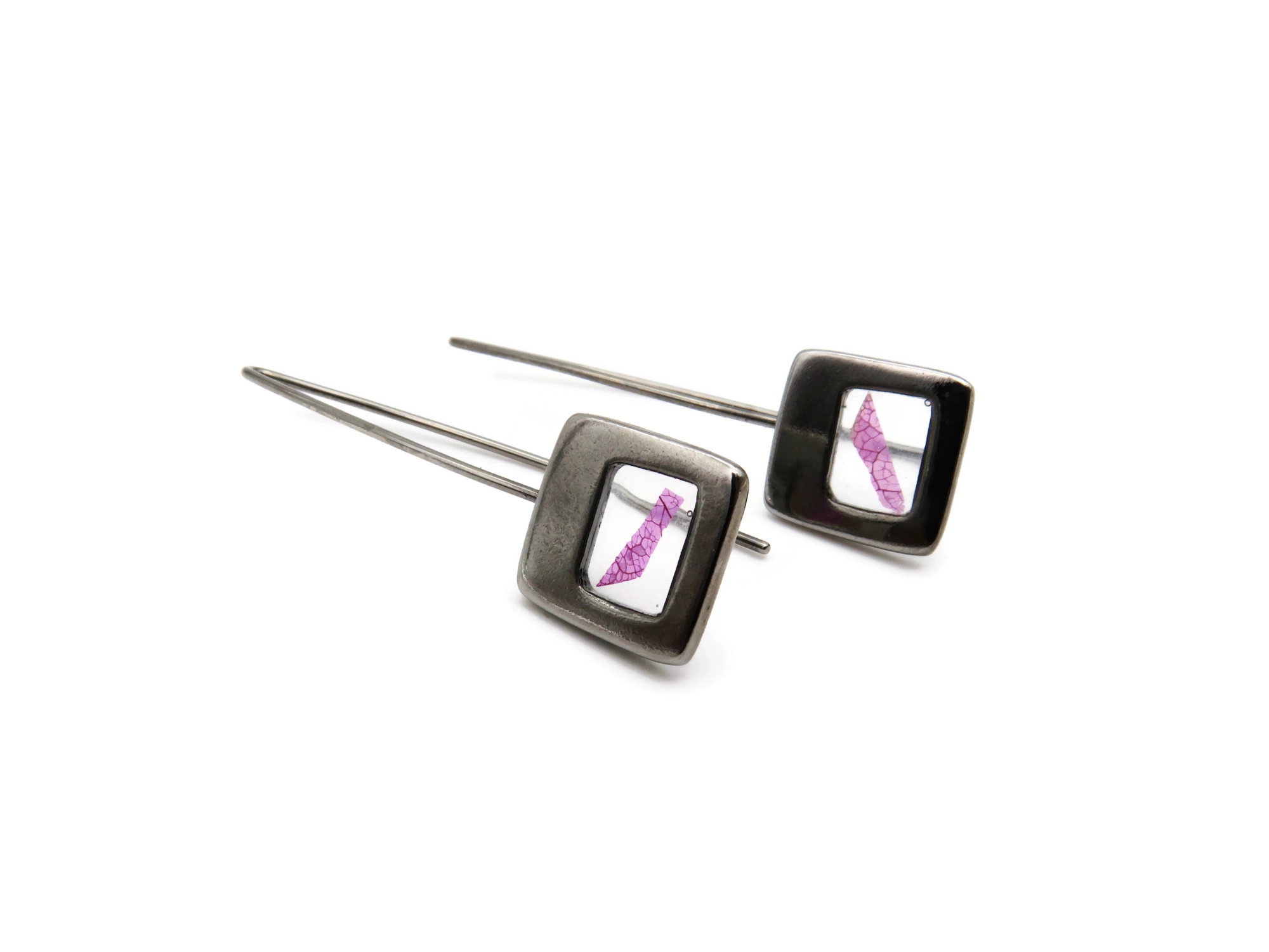Pink Petal Ruthenium Earrings