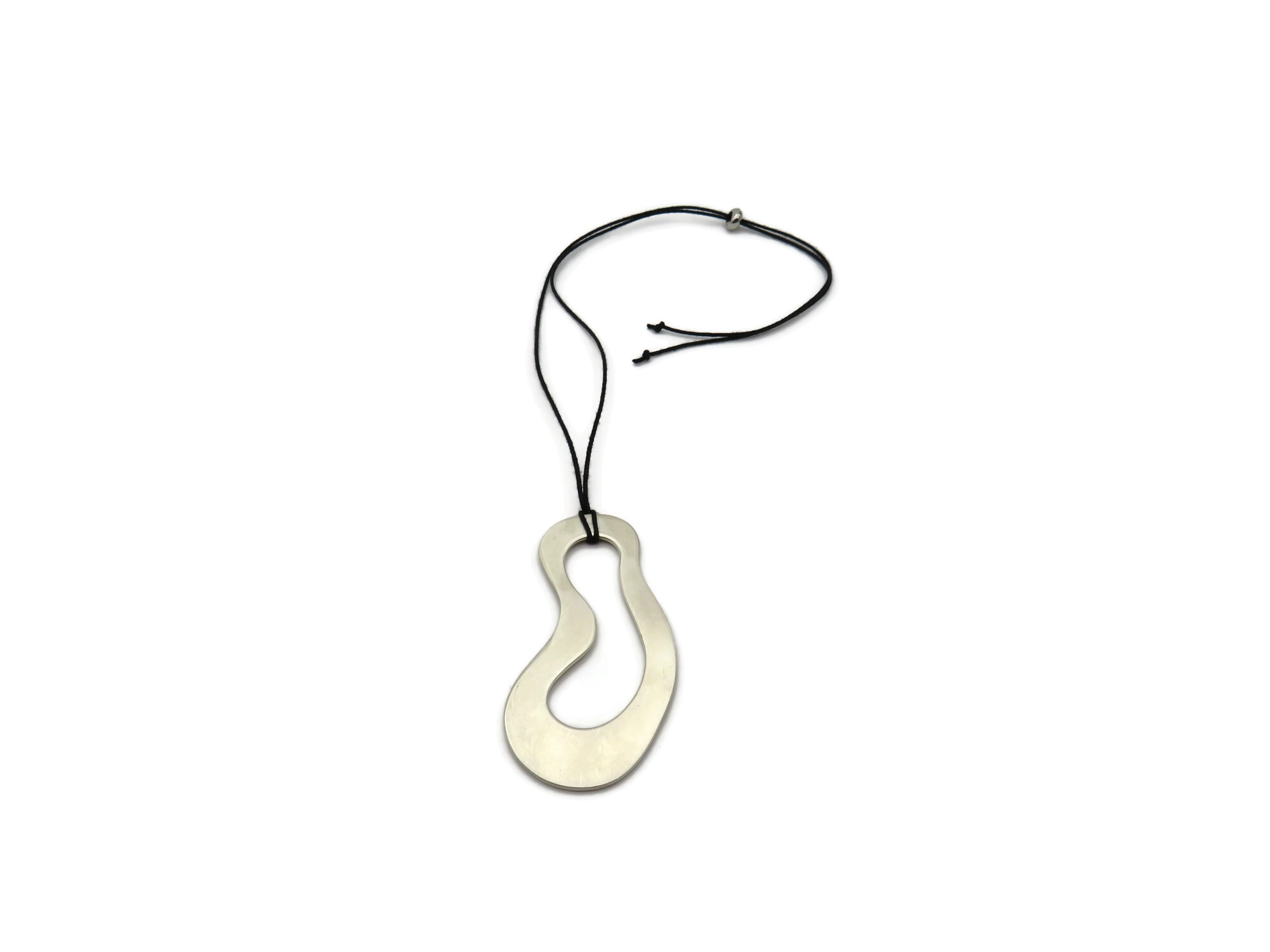 Large Organic Satin Silver Pendant