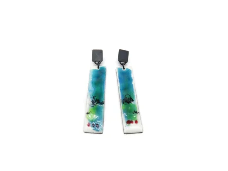 Artistic Enamel Oxidized Silver Earrings