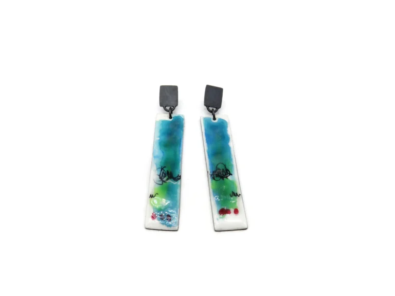 Artistic Enamel Oxidized Silver Earrings