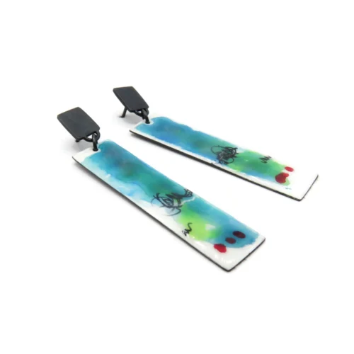 Artistic Enamel Oxidized Silver Earrings