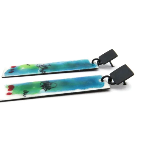 Artistic Enamel Oxidized Silver Earrings