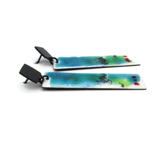 Artistic Enamel Oxidized Silver Earrings