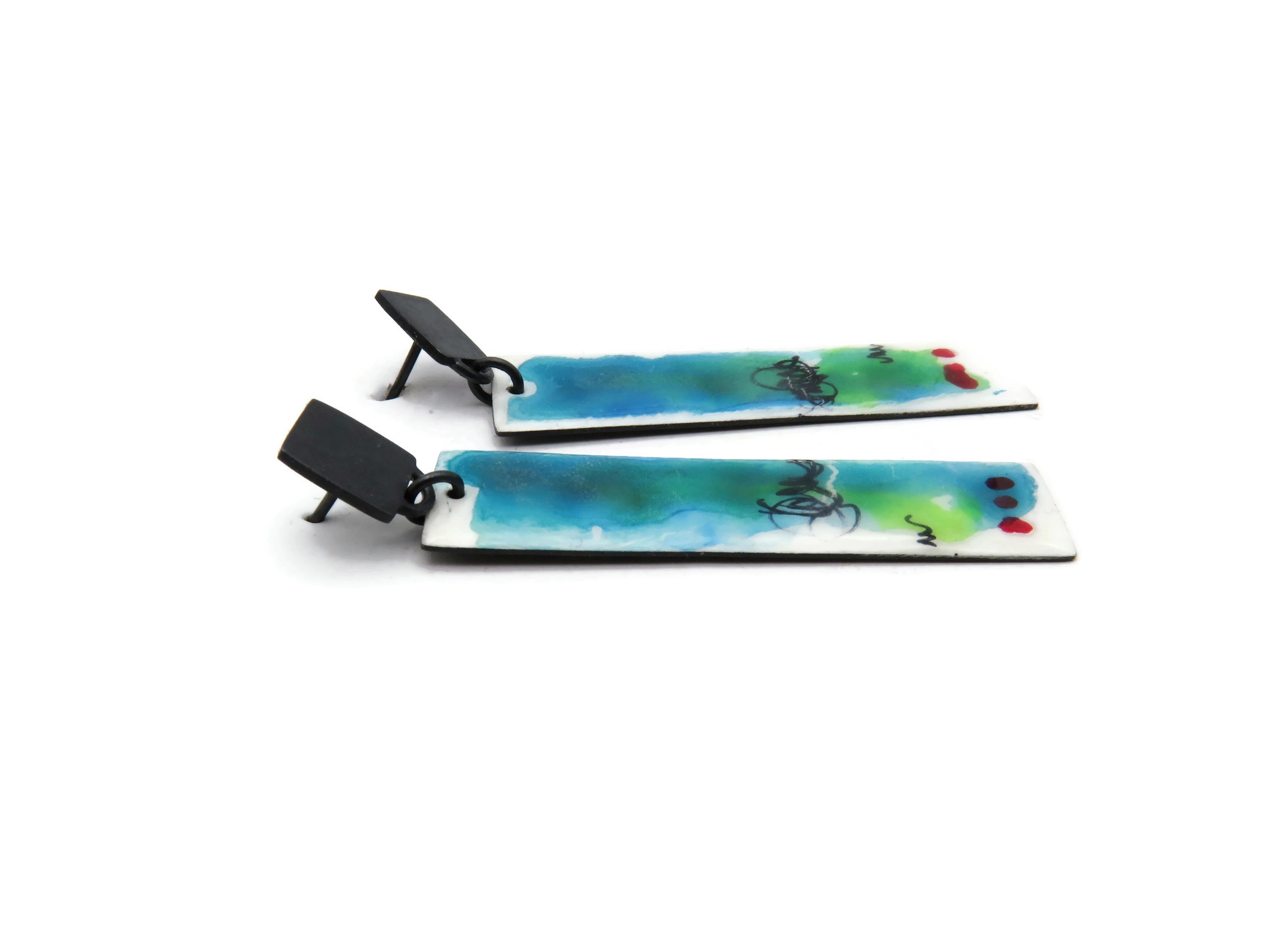 Artistic Enamel Oxidized Silver Earrings