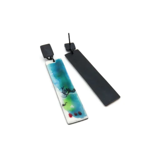 Artistic Enamel Oxidized Silver Earrings
