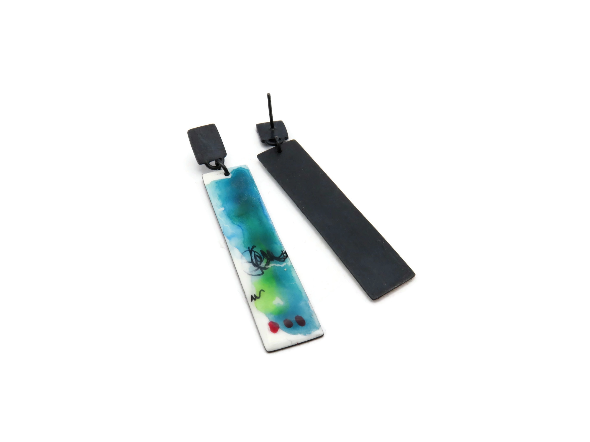 Artistic Enamel Oxidized Silver Earrings