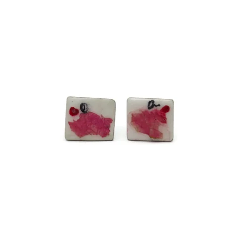 Real Flower Enamel Silver Stud Earrings