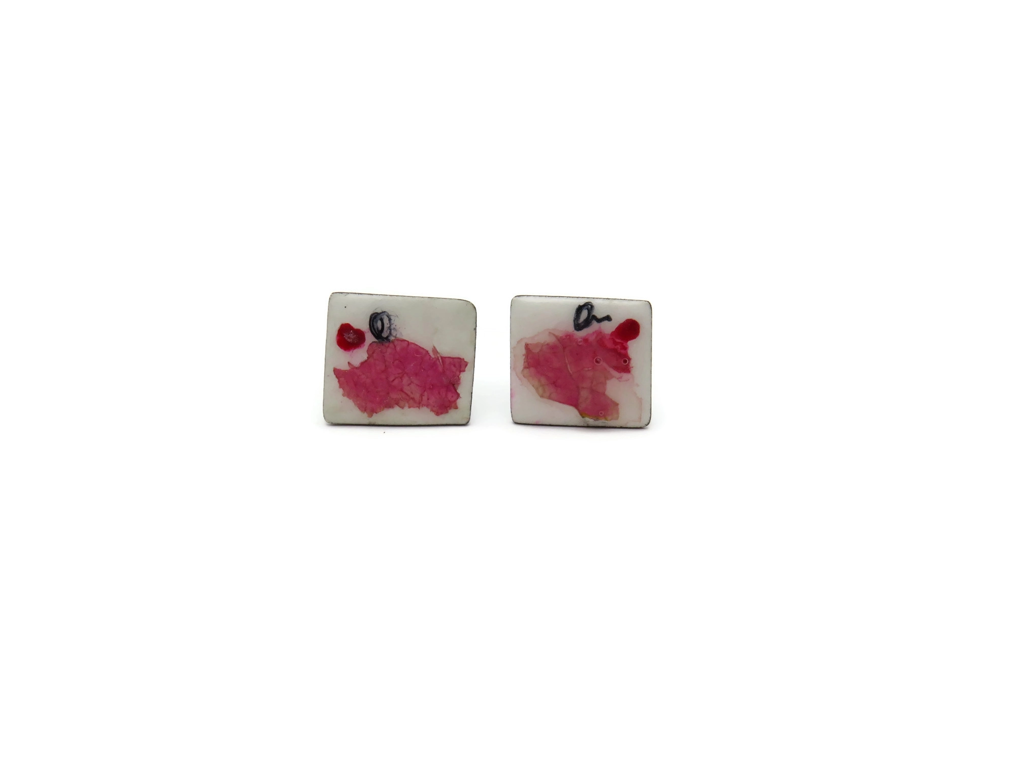 Real Flower Enamel Silver Stud Earrings