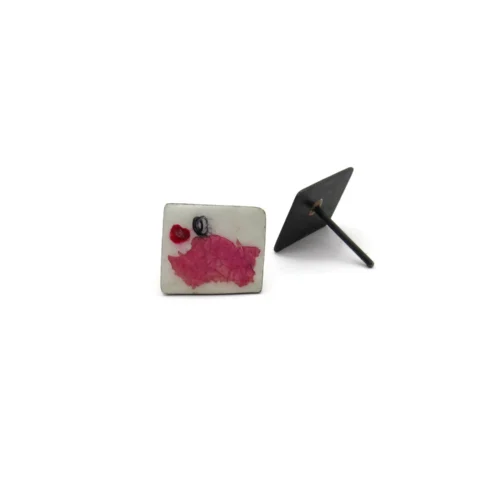 Real Flower Enamel Silver Stud Earrings