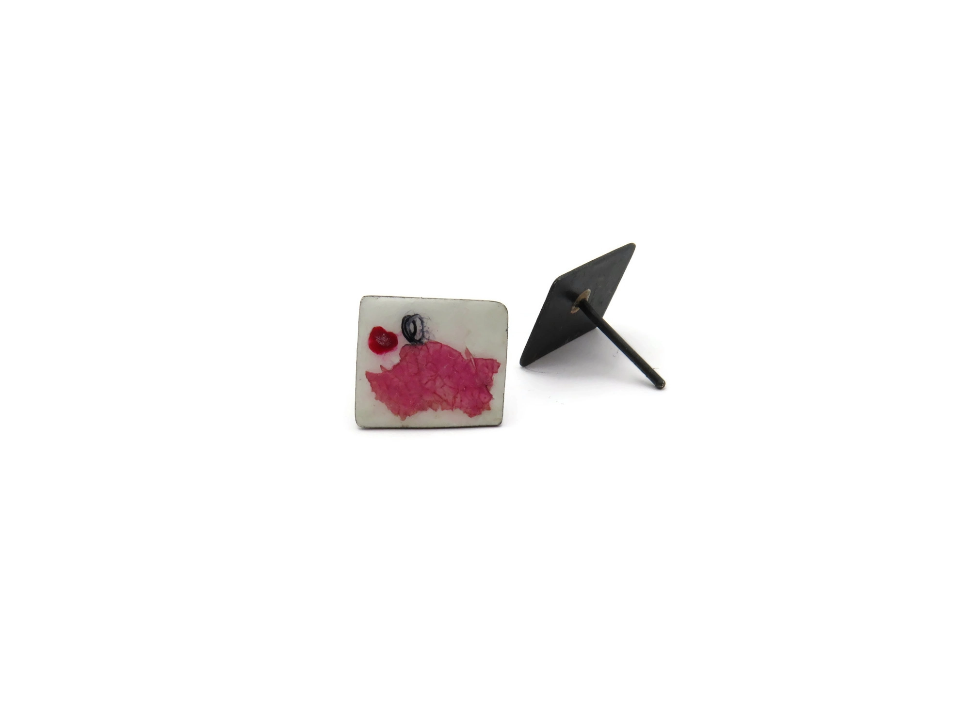 Real Flower Enamel Silver Stud Earrings
