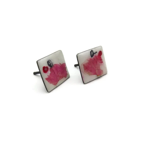 Real Flower Enamel Silver Stud Earrings