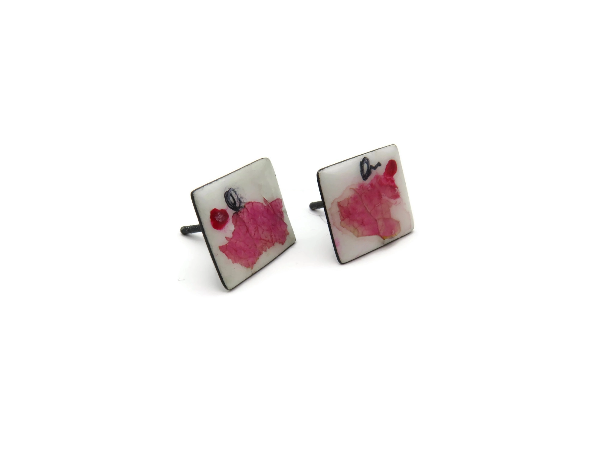 Real Flower Enamel Silver Stud Earrings