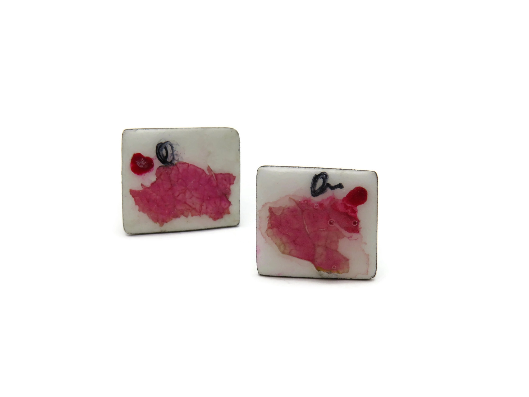 Real Flower Enamel Silver Stud Earrings
