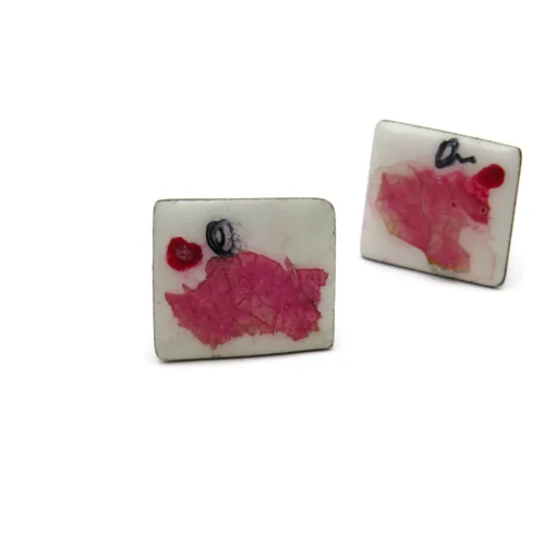 Real Flower Enamel Silver Stud Earrings