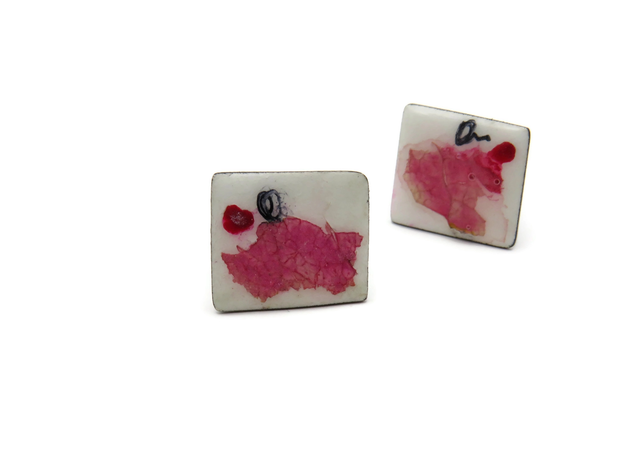 Real Flower Enamel Silver Stud Earrings