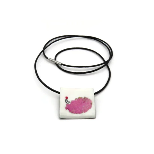 Real Flower Enamel Oxidized Silver Pendant